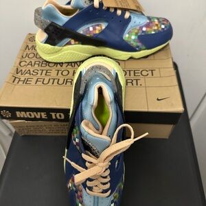 adidas men’s hurache Multicolor Sneakers with Blue Panels and Neon Yellow Sole